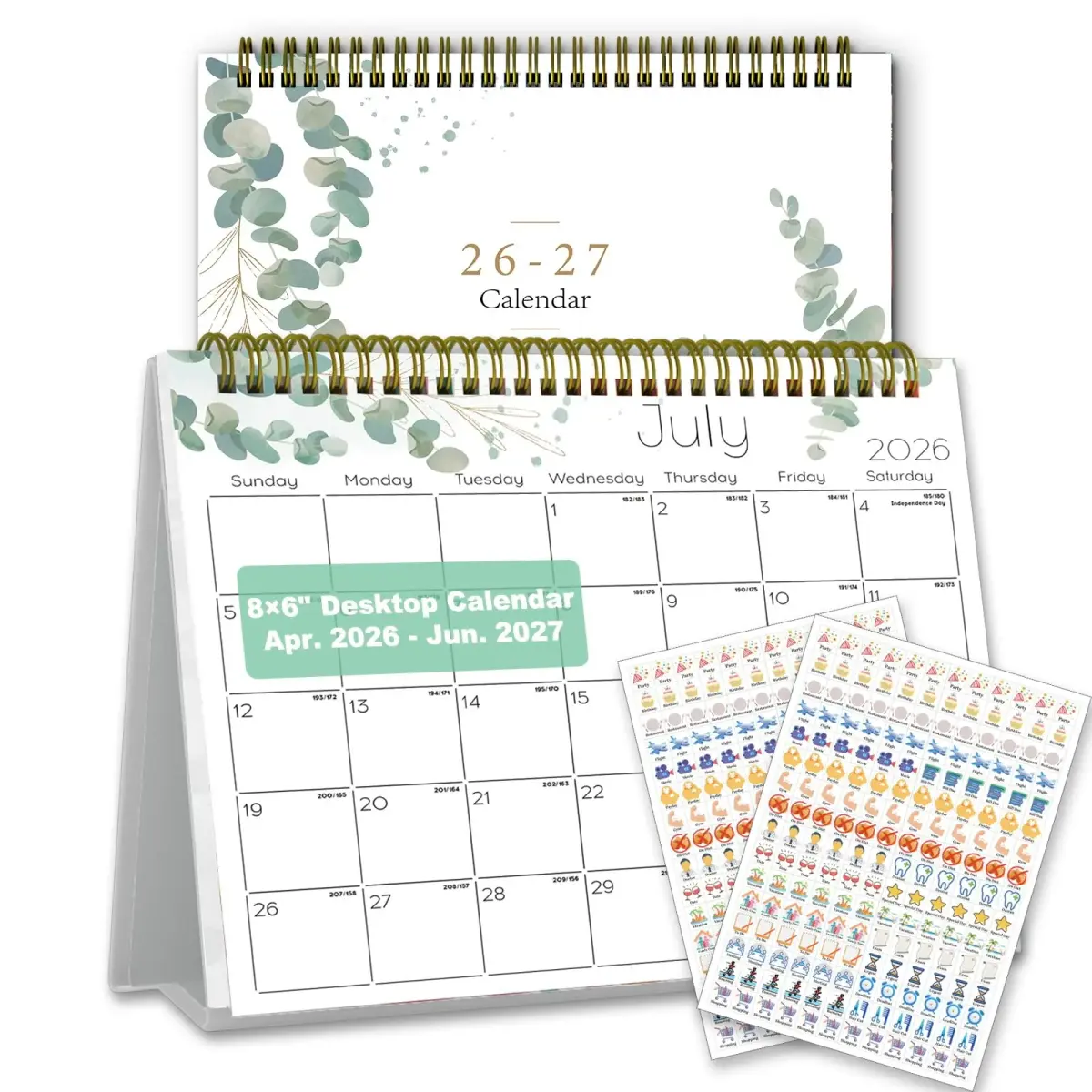 Ymumuda Small Desk Calendar 2026-2027 20 cm x 15 cm | Academic Year Planner with Stickers - main product image