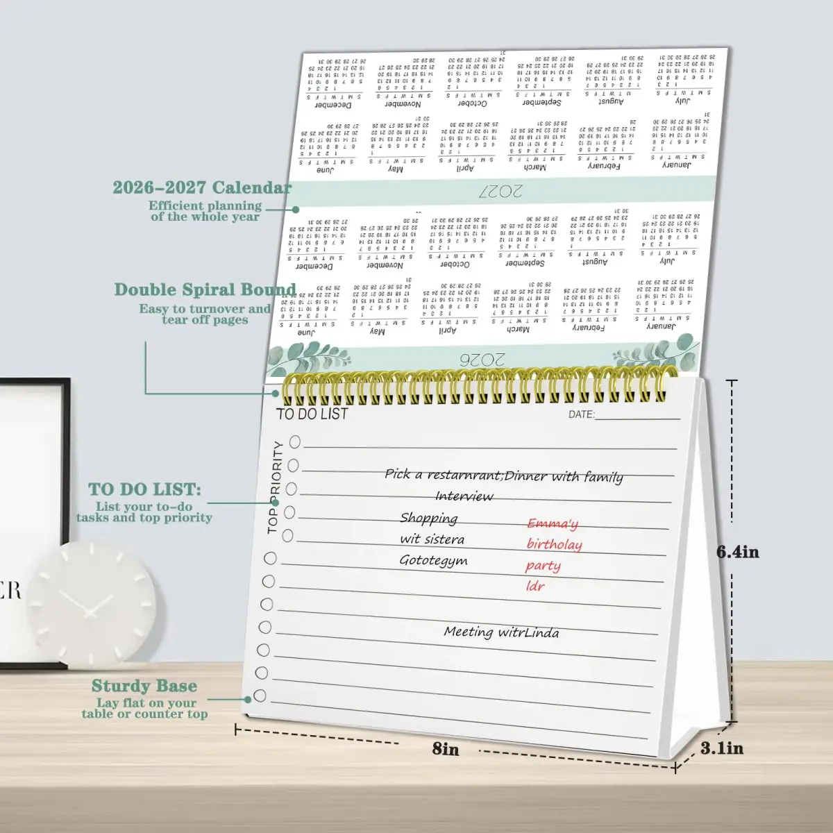 Ymumuda Small Desk Calendar 2026-2027 20 cm x 15 cm | Academic Year Planner with Stickers - view 5