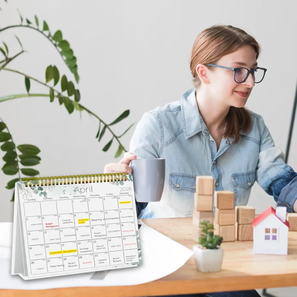Ymumuda Small Desk Calendar 2026-2027 20 cm x 15 cm | Academic Year Planner with Stickers - view 2