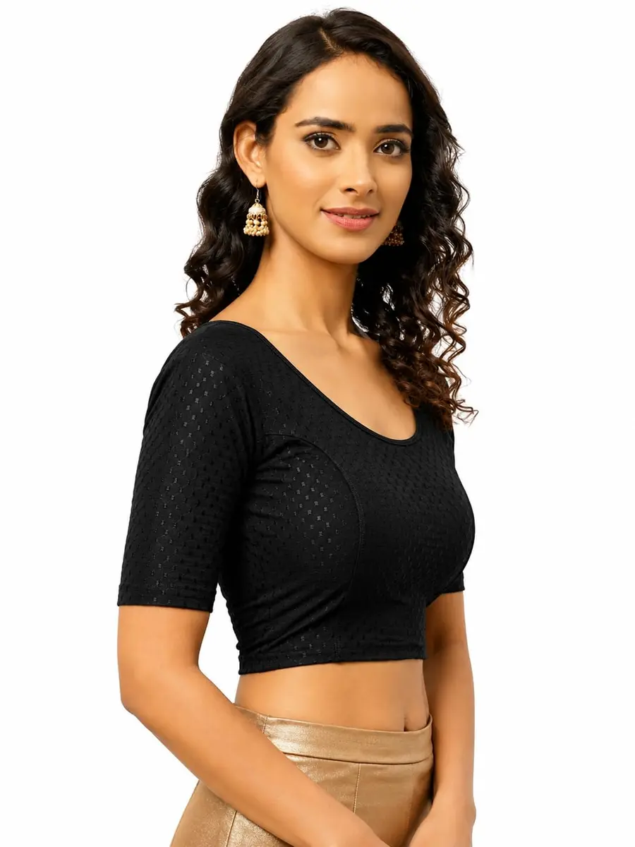 Fressia Fabrics Round Neck Saree Blouse 4XL | Pure Cotton, Stretchable, Elbow Sleeve - view 4