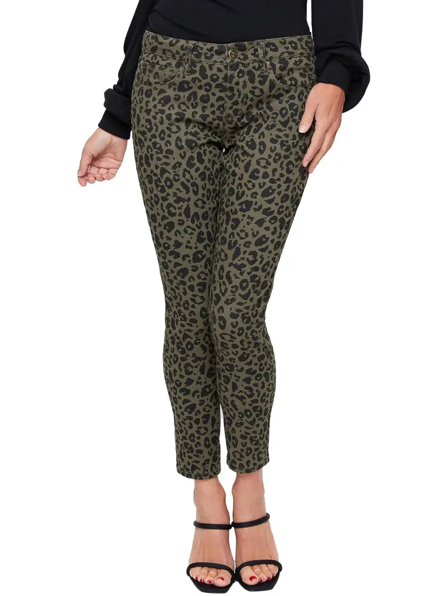 Royalty For Me Women's Mid Rise Animal Print Ankle Jean, Olive Black Leopard, 12 | Trendy Animal Print Fit - main product image