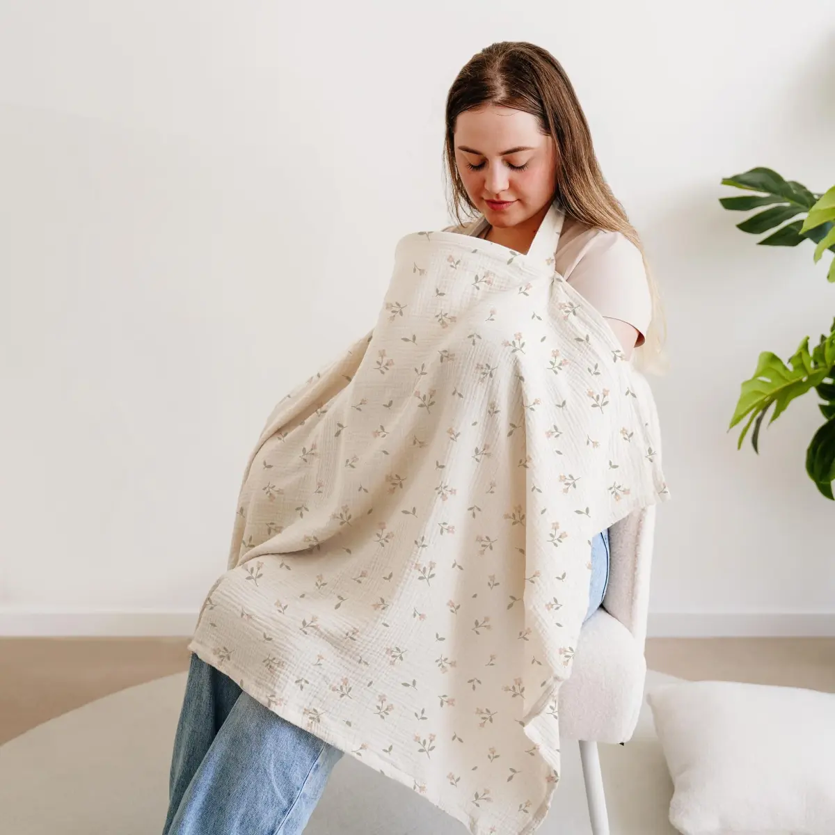 MairMore 100% Muslin Cotton Nursing Cover with Arch Neckline, 102cm x 71cm (40" x 28") | Breathable & Privacy for New Moms - view 3