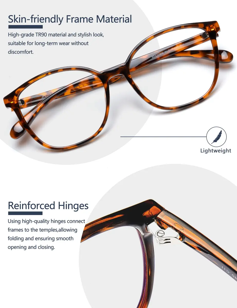 JFXQDR Blue Light Blocking Computer Glasses for Women | TR90 Frame, UV400 Protection, Coco Tortoise - view 3