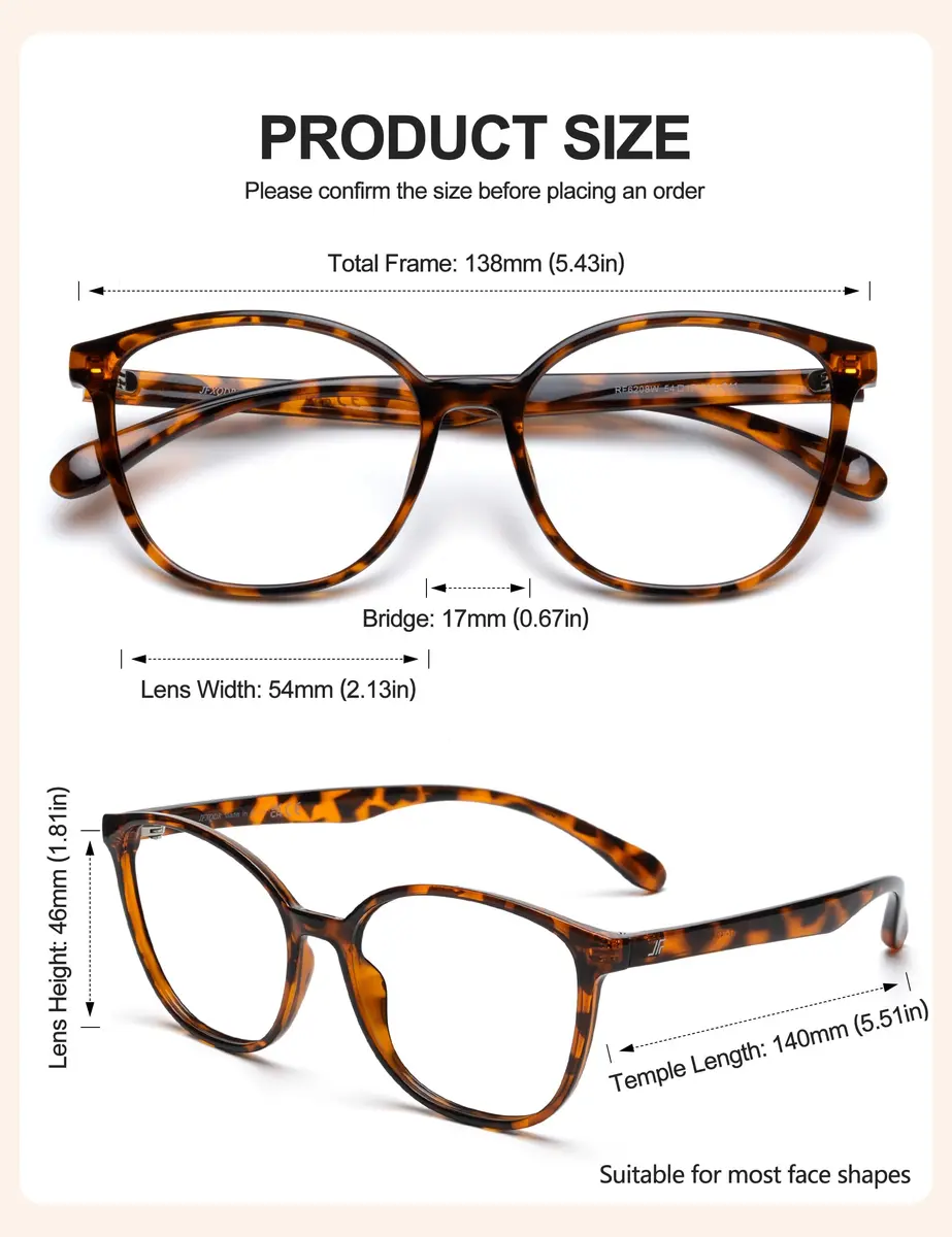 JFXQDR Blue Light Blocking Computer Glasses for Women | TR90 Frame, UV400 Protection, Coco Tortoise - view 4
