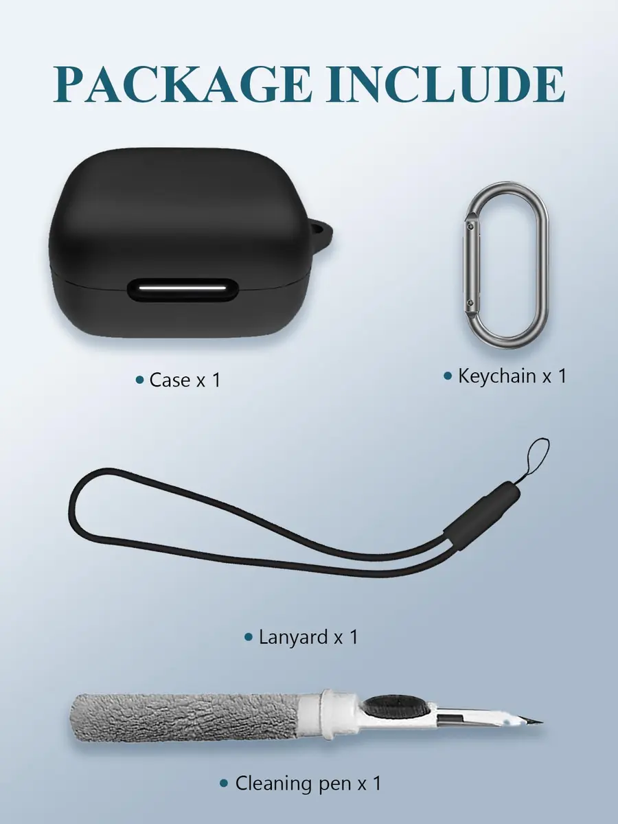 WUNIAK Black Silicone Case for Soundcore by Anker P30i Earbuds | Protective Portable Scratch Shock Resistant Hard Shell with Cleaner Kit & Carabiner & Lanyard - view 2