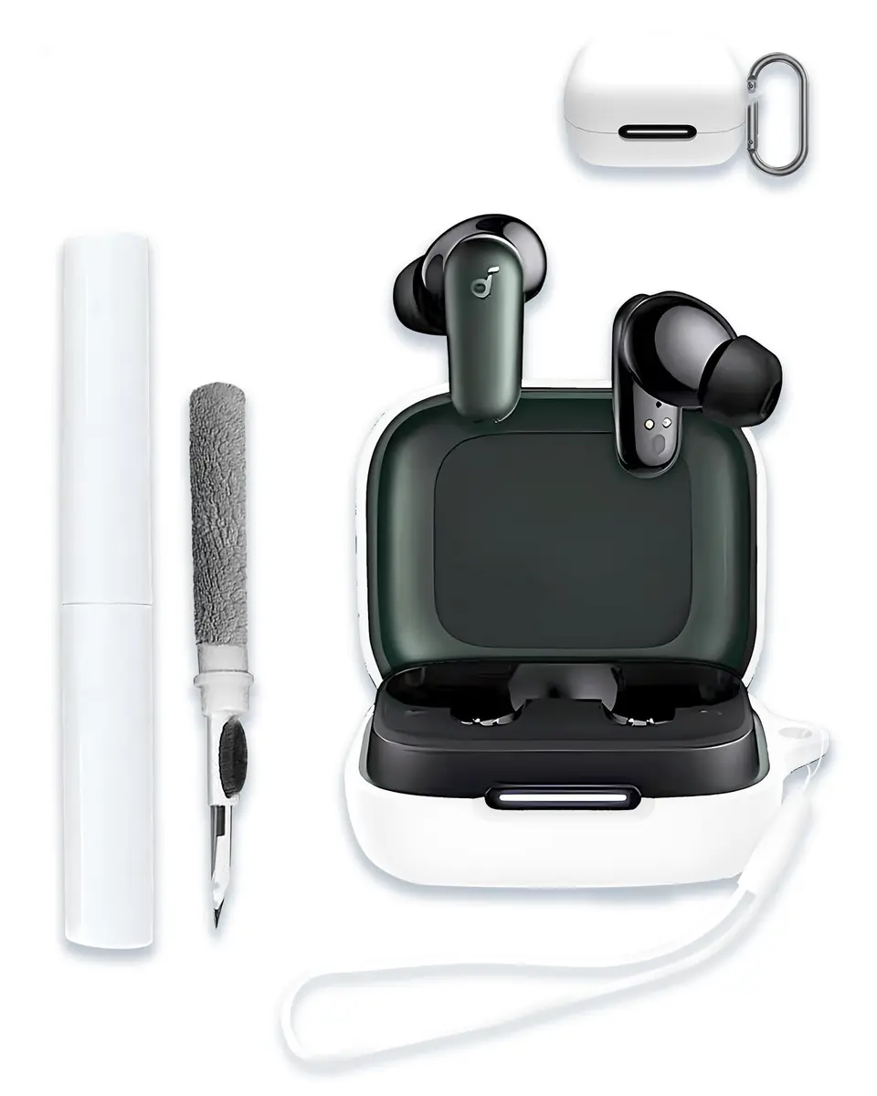 WUNIAK White Silicone Case for Soundcore by Anker P30i Earbuds | Protective Scratch Shock Resistant Hard Shell with Cleaner Kit & Carabiner & Lanyard - main product image