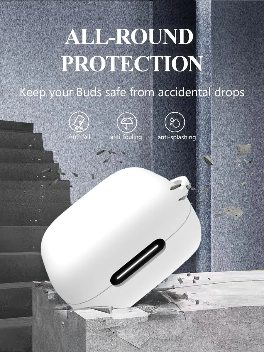 WUNIAK White Silicone Case for Soundcore by Anker P30i Earbuds | Protective Scratch Shock Resistant Hard Shell with Cleaner Kit & Carabiner & Lanyard - view 5