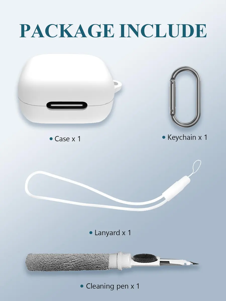 WUNIAK White Silicone Case for Soundcore by Anker P30i Earbuds | Protective Scratch Shock Resistant Hard Shell with Cleaner Kit & Carabiner & Lanyard - view 2