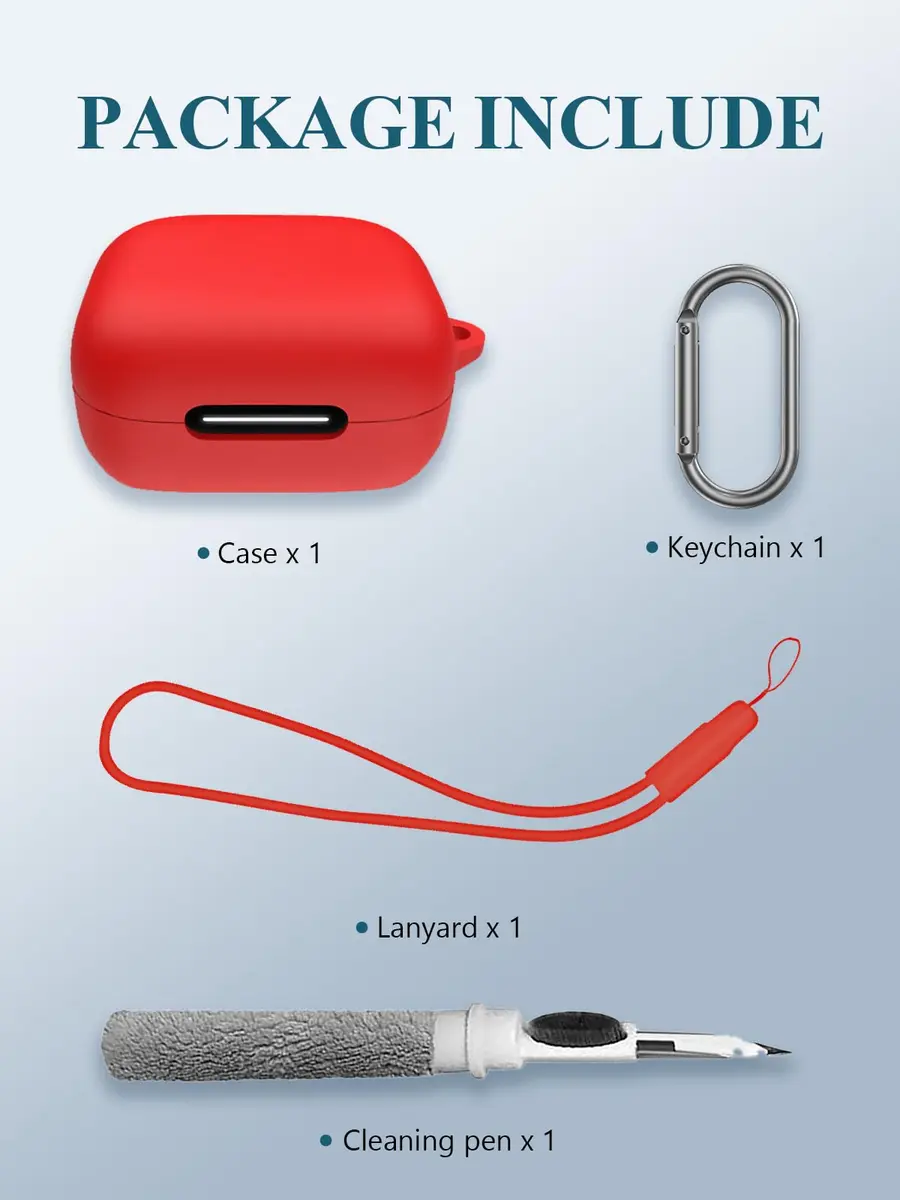 WUNIAK Red Silicone Case for Soundcore by Anker P30i Earbuds | Protective Portable Scratch Shock Resistant Hard Shell with Carabiner & Cleaner Kit - view 2