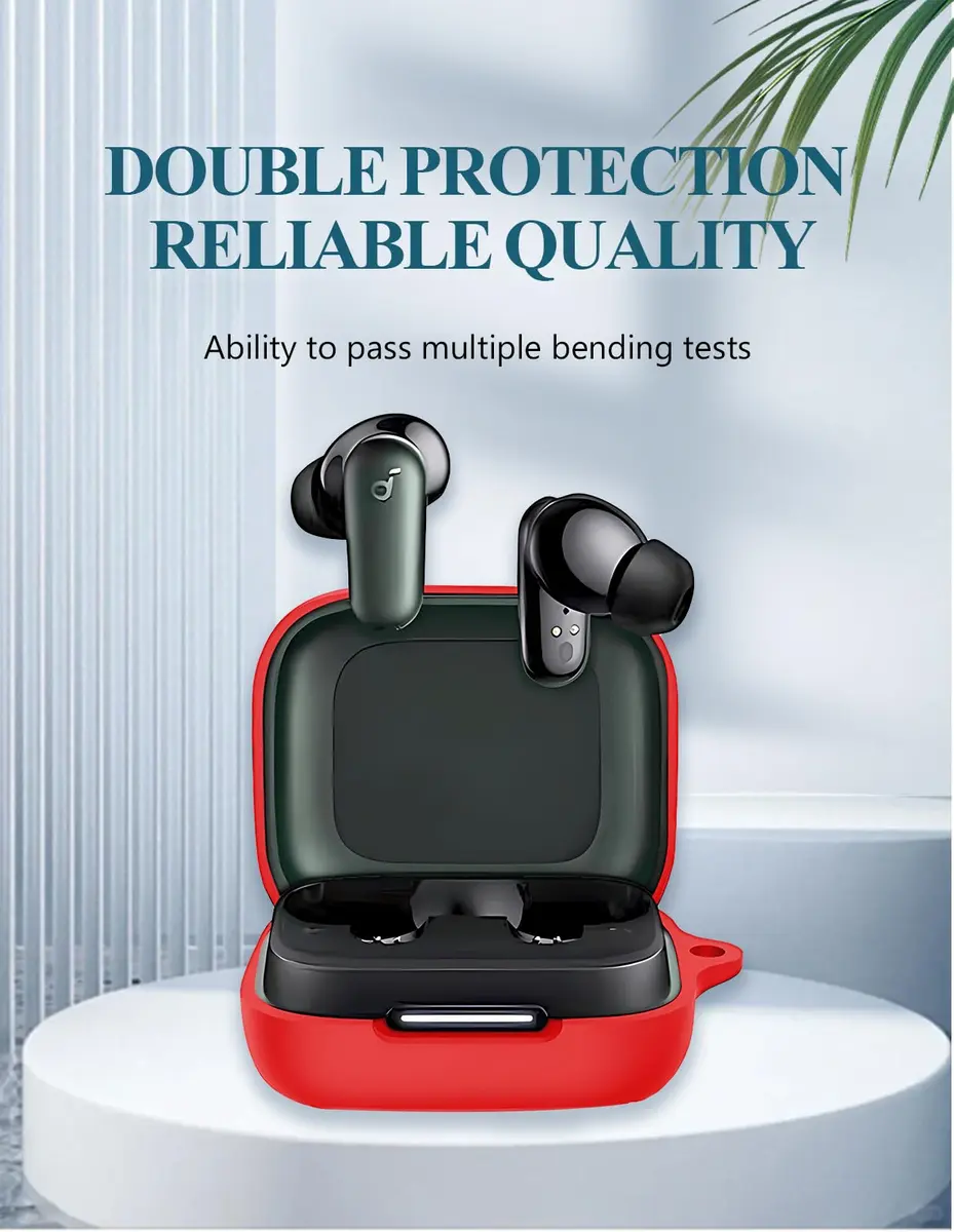 WUNIAK Red Silicone Case for Soundcore by Anker P30i Earbuds | Protective Portable Scratch Shock Resistant Hard Shell with Carabiner & Cleaner Kit - view 3