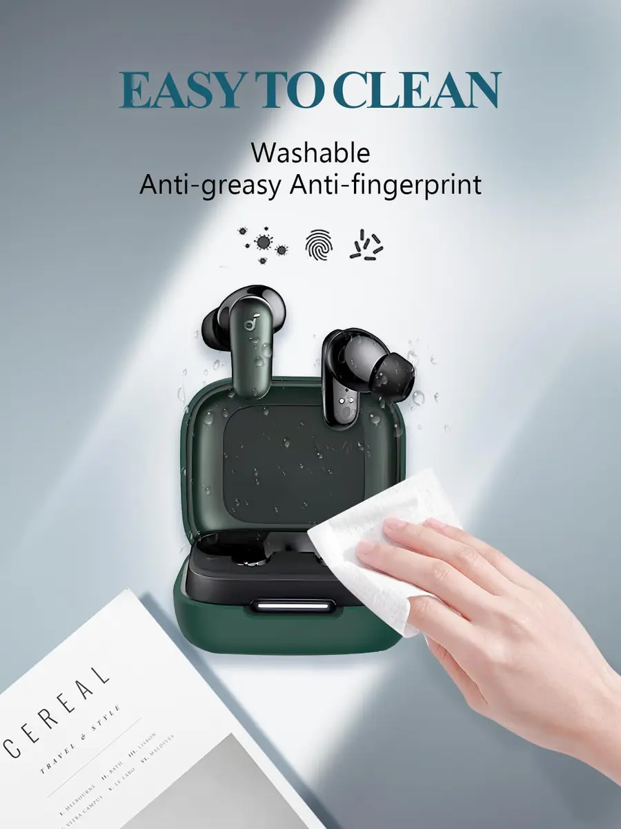 WUNIAK Green Silicone Case for Soundcore by Anker P30i Earbuds | Protective Portable Scratch Shock Resistant Hard Shell with Carabiner & Lanyard - view 6
