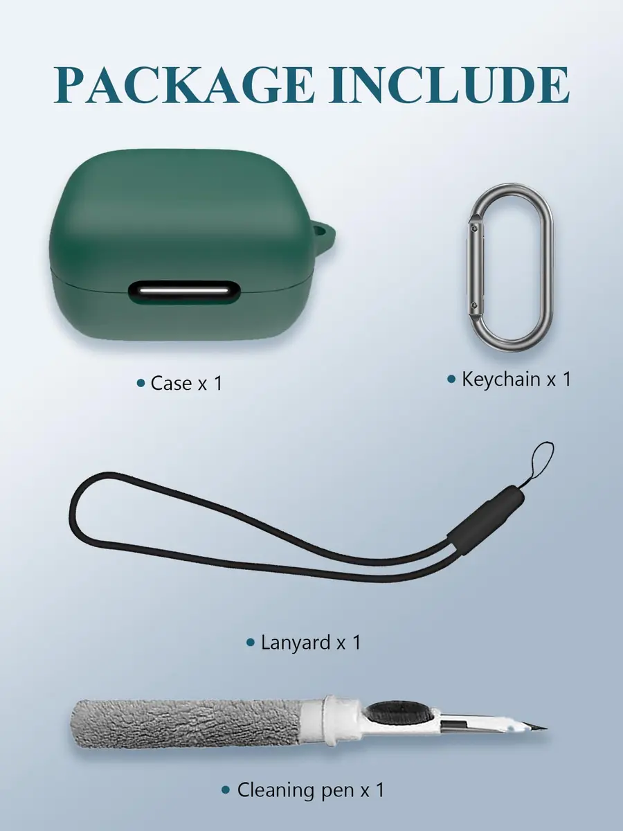 WUNIAK Green Silicone Case for Soundcore by Anker P30i Earbuds | Protective Portable Scratch Shock Resistant Hard Shell with Carabiner & Lanyard - view 2