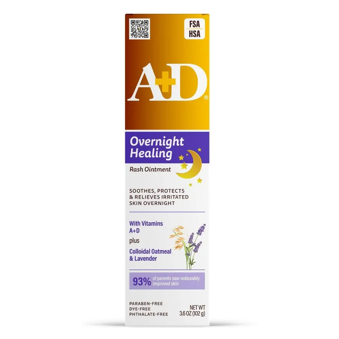 A+D Overnight Healing Diaper Rash Ointment, 3.6 Oz | Vitamin Enriched Skin Barrier Support - main product image