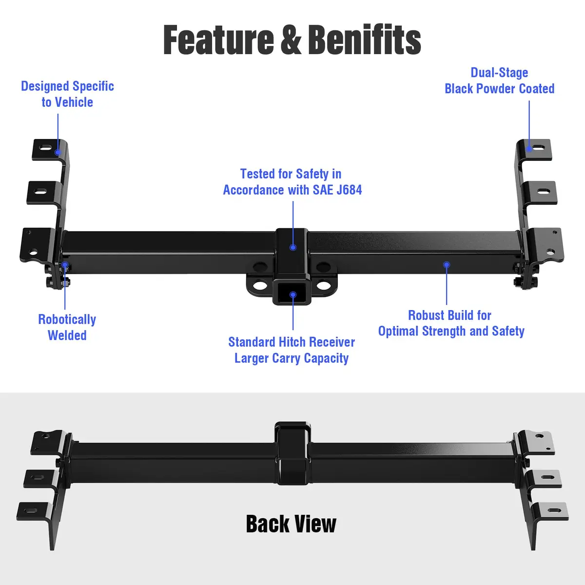 HD Ridez 2 Inch Trailer Hitch Receiver | Class 3, Carbon Steel, Black | Compatible with Chevrolet/GMC - view 2
