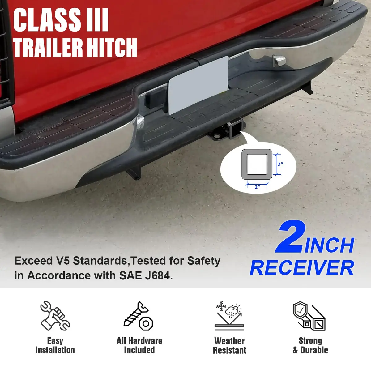 HD Ridez 2 Inch Trailer Hitch Receiver | Class 3, Carbon Steel, Black | Compatible with Chevrolet/GMC - view 3