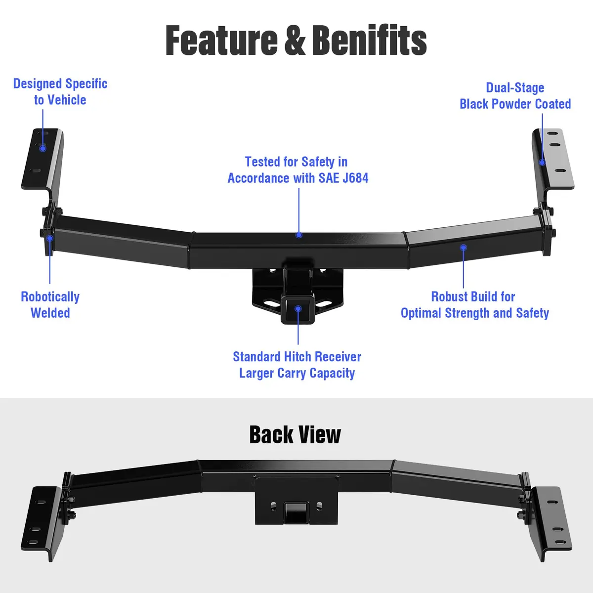 HD Ridez 2 Inch Trailer Hitch Receiver for Nissan/Infiniti | Class 3, Carbon Steel, Black - view 2