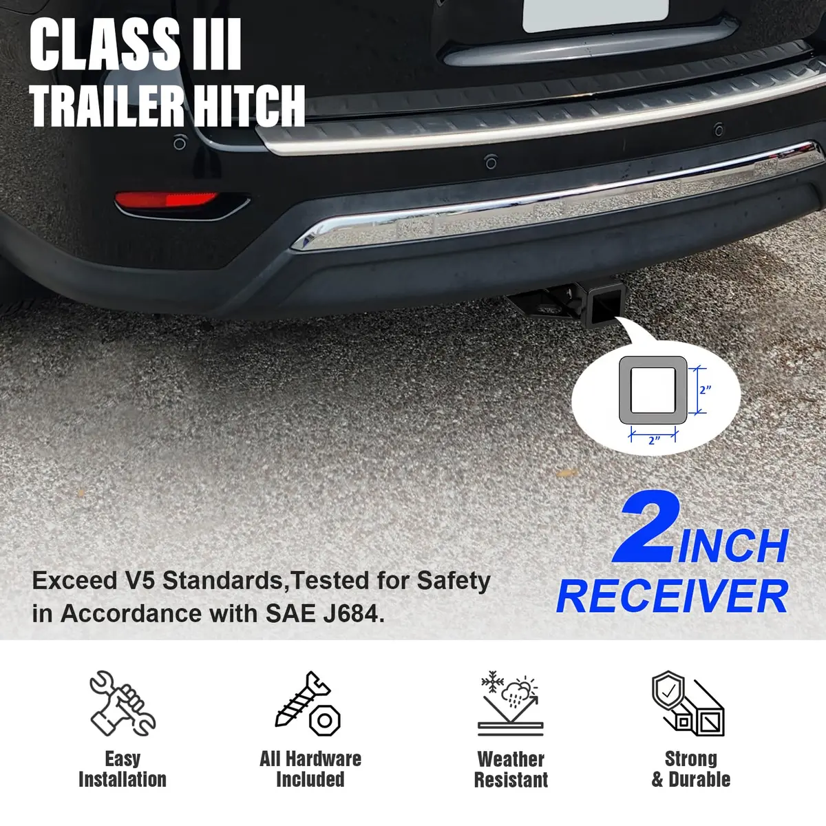HD Ridez 2 Inch Trailer Hitch Receiver for Nissan/Infiniti | Class 3, Carbon Steel, Black - view 3