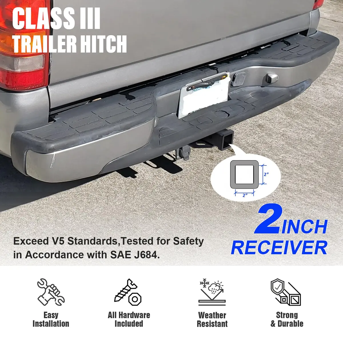 HD Ridez 2 Inch Trailer Hitch Receiver for Chevrolet/GMC | Class 3, Carbon Steel, Black - view 3
