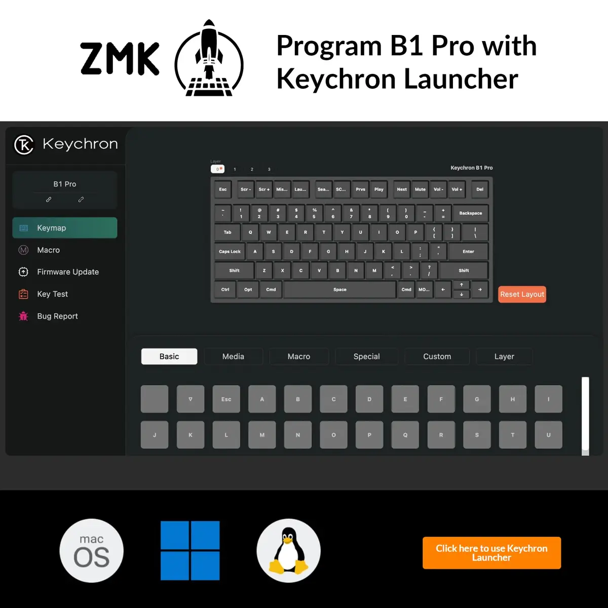 Keychron B1 Pro Ultra-Slim Wireless Keyboard White | 2.4 GHz, Bluetooth, Wired Connection for Mac Windows Linux - view 5