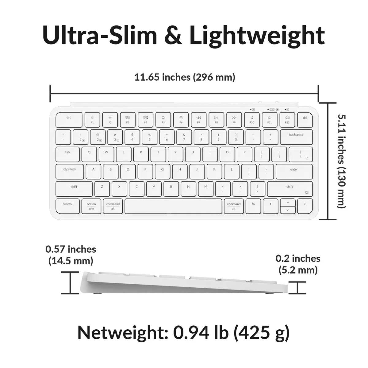 Keychron B1 Pro Ultra-Slim Wireless Keyboard White | 2.4 GHz, Bluetooth, Wired Connection for Mac Windows Linux - view 6