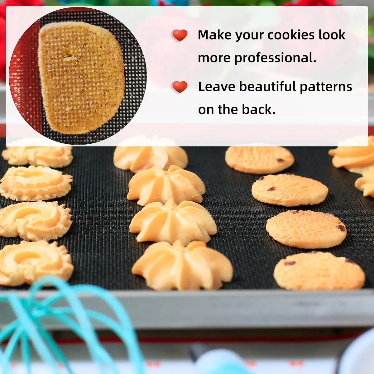 Amyandone Silicone Baking Mat with Microperforated, 2 PCS 40cm x 31cm (16" x 12") | Non-Stick Oven Liner for Half Sheet Pan, Reusable Air Mesh Silicone Mat - view 5