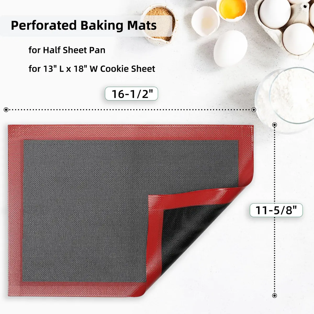 Amyandone Silicone Baking Mat with Microperforated, 2 PCS 40cm x 31cm (16" x 12") | Non-Stick Oven Liner for Half Sheet Pan, Reusable Air Mesh Silicone Mat - view 2