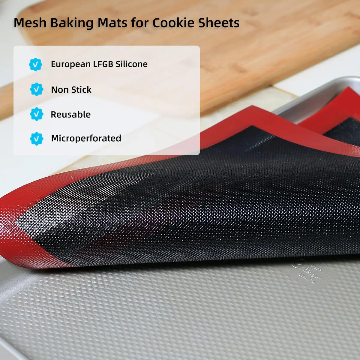 Amyandone Silicone Baking Mat with Microperforated, 2 PCS 40cm x 31cm (16" x 12") | Non-Stick Oven Liner for Half Sheet Pan, Reusable Air Mesh Silicone Mat - view 3