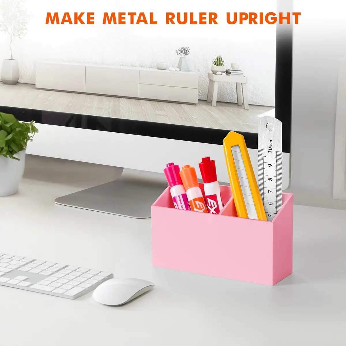 BEYGORM Magnetic Dry Erase Marker Holder with Anti-Slip Pad, 2 Compartments, Pink | 15.0 cm (5.9 in) Organizer for Whiteboards & Fridges - view 6