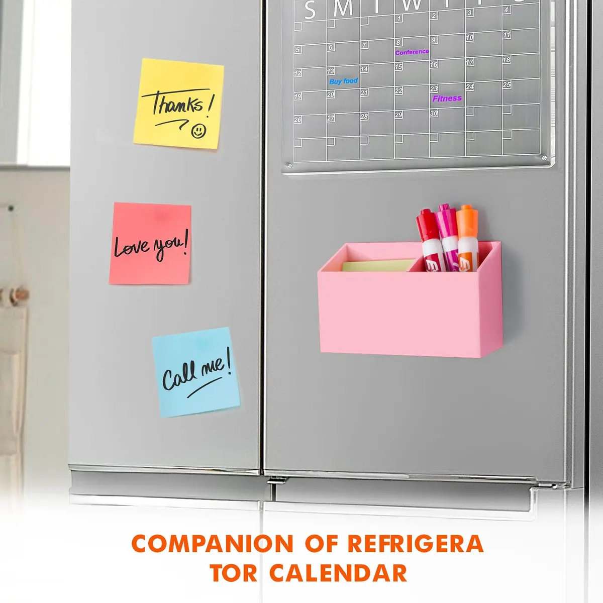 BEYGORM Magnetic Dry Erase Marker Holder with Anti-Slip Pad, 2 Compartments, Pink | 15.0 cm (5.9 in) Organizer for Whiteboards & Fridges - view 3