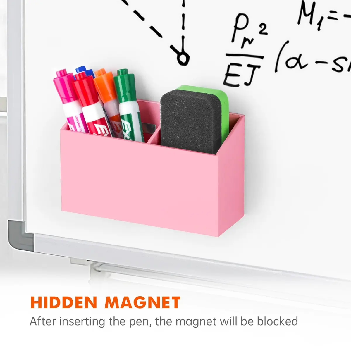 BEYGORM Magnetic Dry Erase Marker Holder with Anti-Slip Pad, 2 Compartments, Pink | 15.0 cm (5.9 in) Organizer for Whiteboards & Fridges - view 4