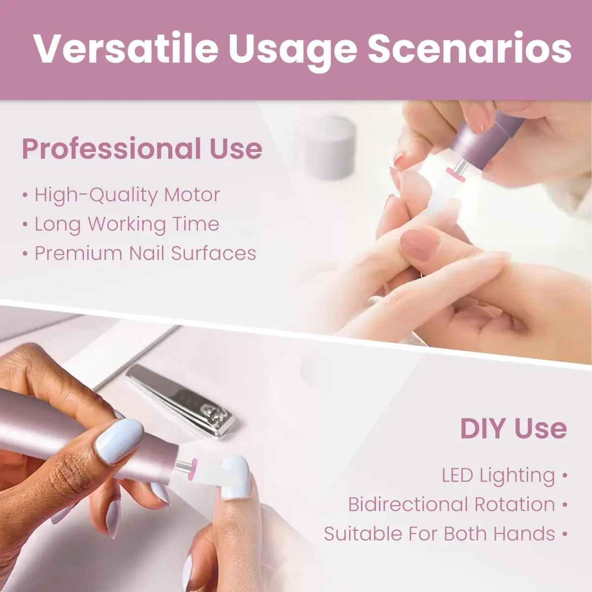 KIARYUOLL Cordless Electric Nail Drill Kit Purple | 5 Speeds Rechargeable DIY Professional - view 4