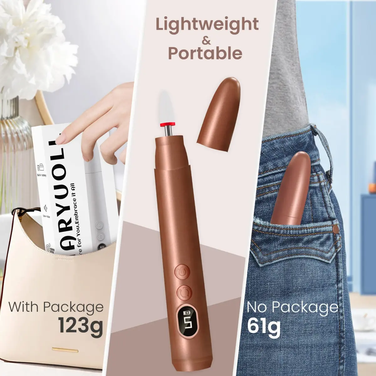 KIARYUOLL Cordless Rechargeable Nail Drill Kit, 5 Speed LED Gold | 18000 RPM Max Speed - view 5