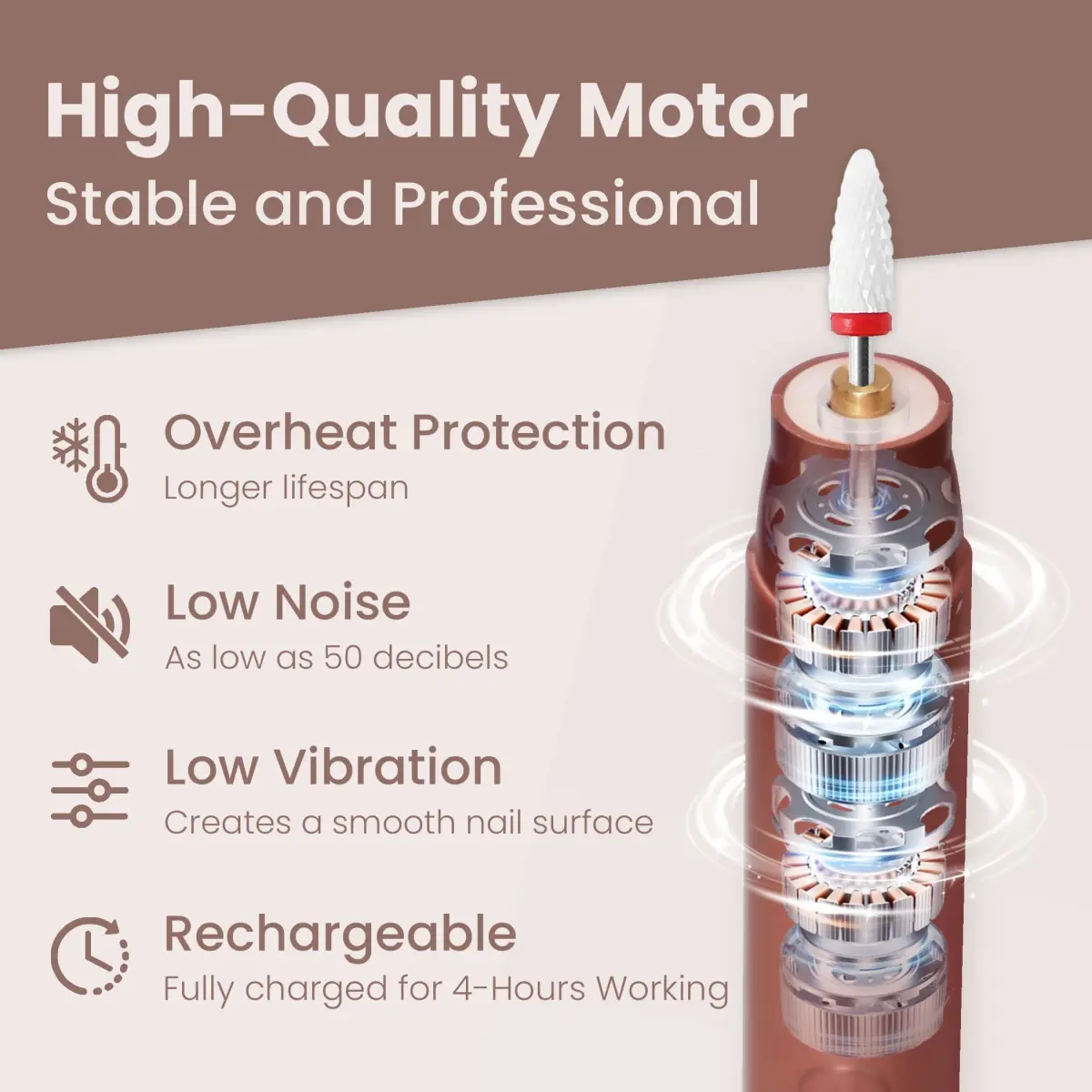 KIARYUOLL Cordless Rechargeable Nail Drill Kit, 5 Speed LED Gold | 18000 RPM Max Speed - view 2