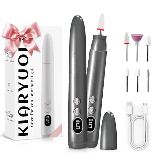 Kiaryuoll Cordless Electric Nail Drill Grey | 5 Speeds, LED Light, Rechargeable - main product image