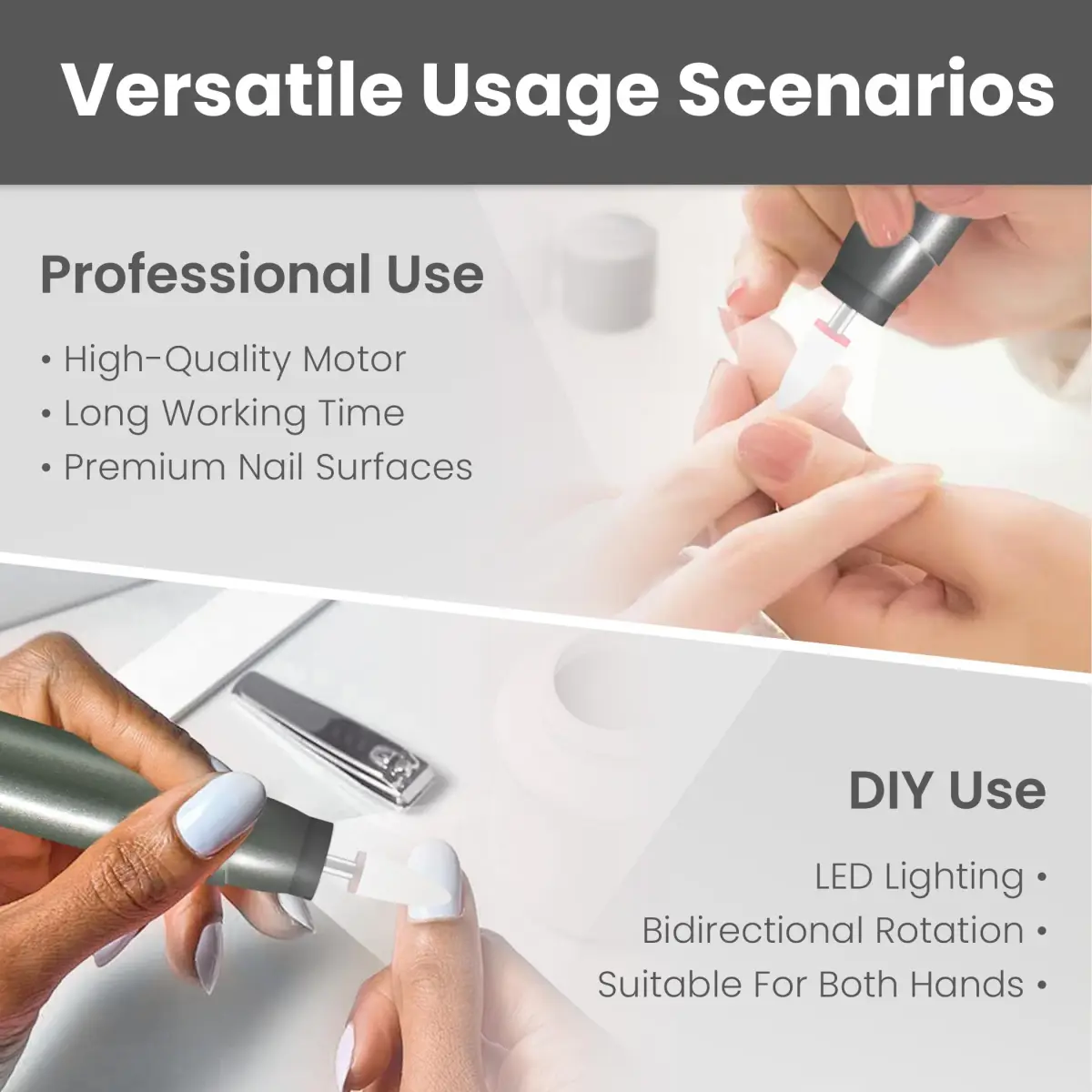 KIARYUOLL Cordless Rechargeable Nail Drill Kit 60.5g (1.85Wh) | 5-Speed LED Grey Nail File - view 4