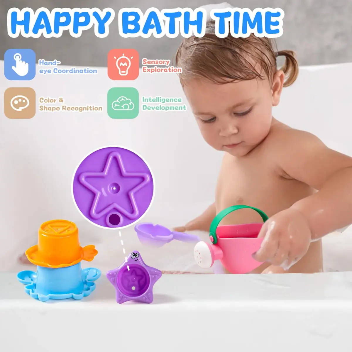 Fajiabao Baby Bath Toys for Kids Ages 1-3 Toddler Bath Toys Mold Free for 2-4 Bathtub Sand Beach Pool Water Toys for 1+ Year Old Girl Gifts 5 PCS (Color Random) - view 2