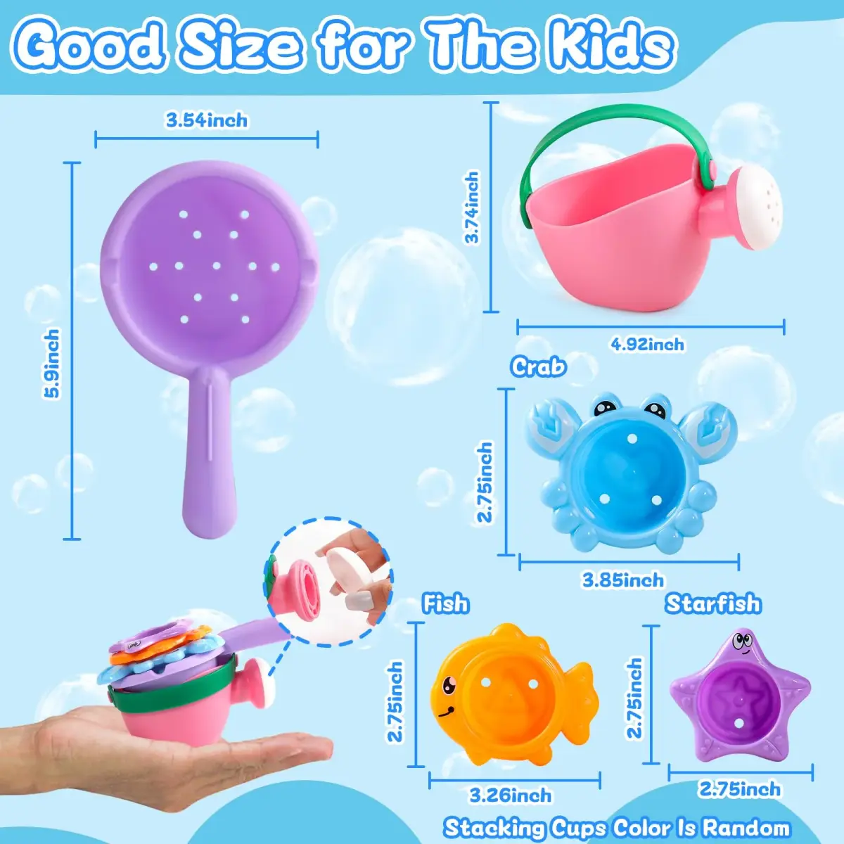 Fajiabao Baby Bath Toys for Kids Ages 1-3 Toddler Bath Toys Mold Free for 2-4 Bathtub Sand Beach Pool Water Toys for 1+ Year Old Girl Gifts 5 PCS (Color Random) - view 3