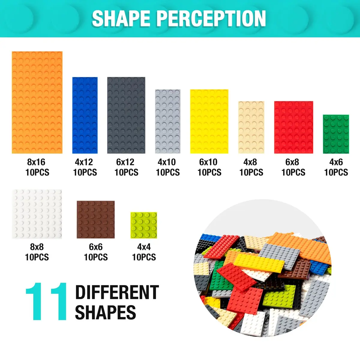 MANNIDOO 110 Pieces Small Building Plates Set, 12 Colors, 11 Sizes | ASTM-Tested ABS Plastic for Creative Play - view 3