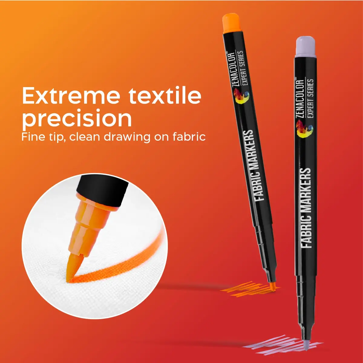 Zenacolor 32 Fabric Markers Pens - Non-Toxic, Permanent, Fine Tip | Vibrant Colors for Textiles & Crafts - view 2