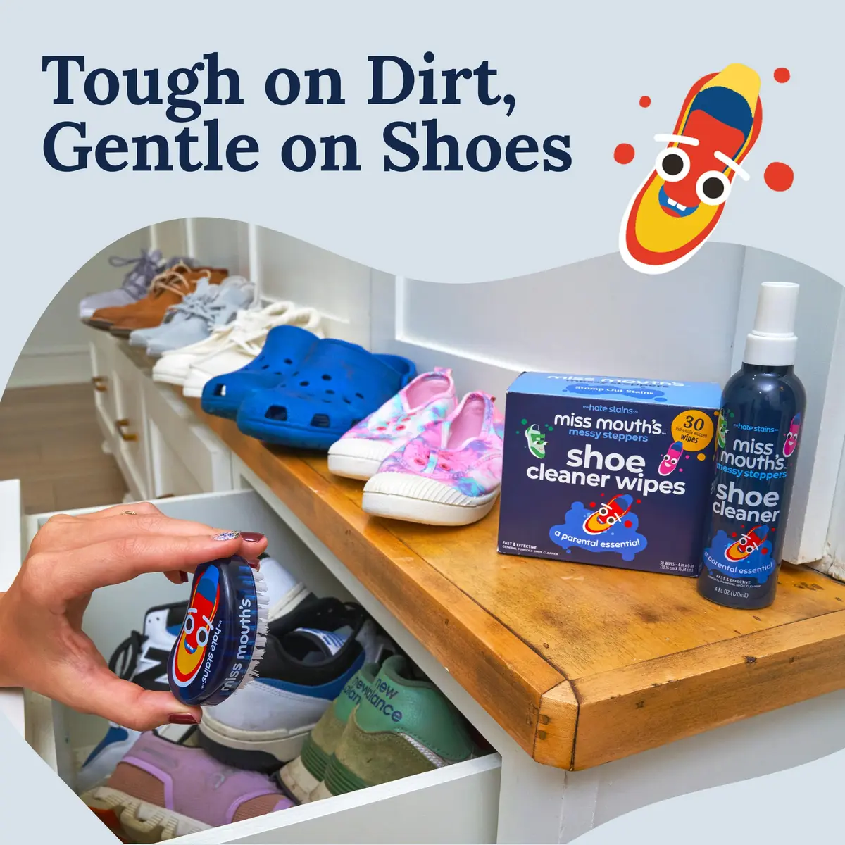 Miss Mouth's Shoe Cleaner Brush - Blue Scrubber - Versatile Canvas & Leather Shoe Cleaning - Comfort Handle for Sneaker Cleaner & Boot Cleaner - Fast Stain Remover Boot Brush - view 7