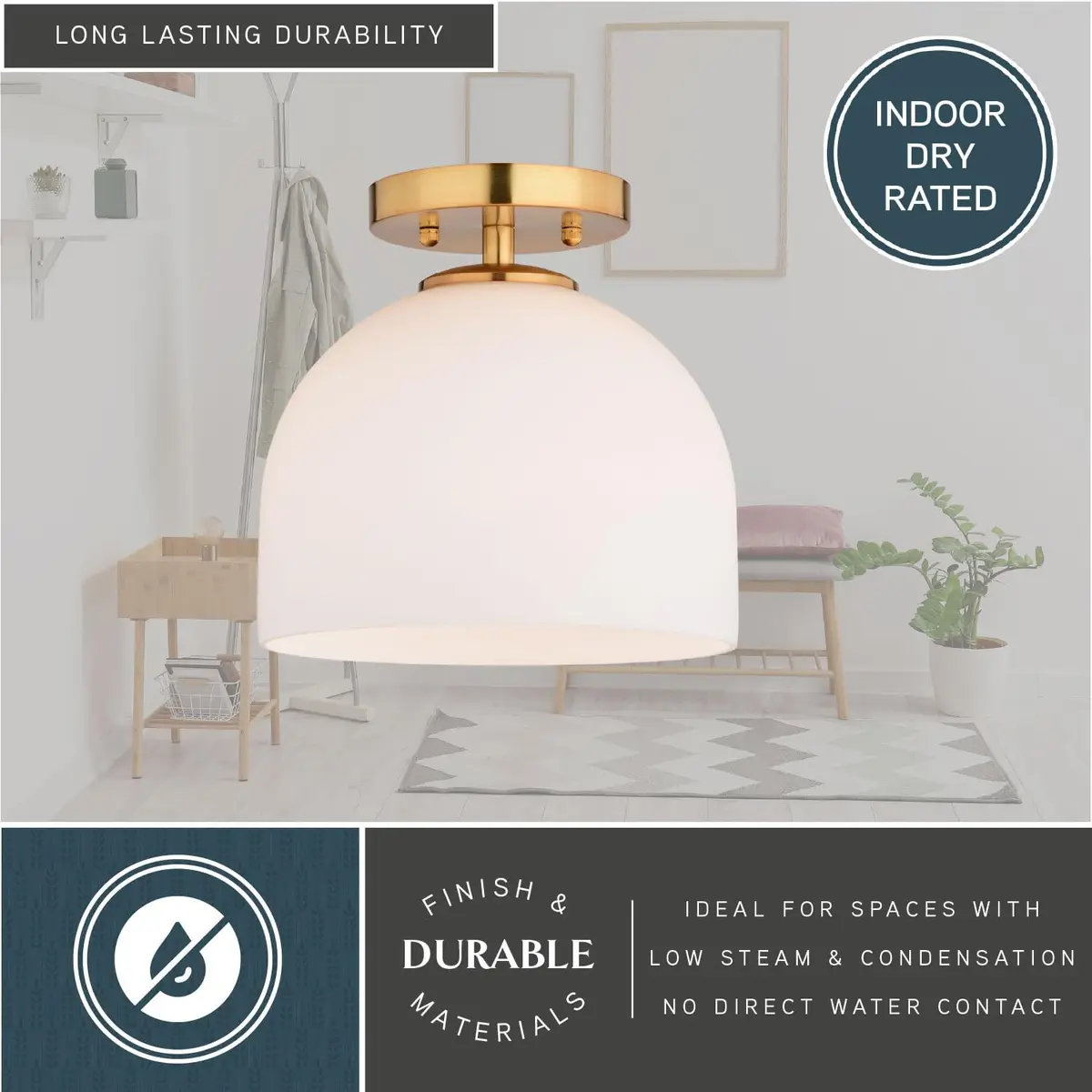 VAXCEL Shelby Semi-Flush Mount Ceiling Light 9.25-in W Gold Brass | White Glass Bright Illumination - view 6