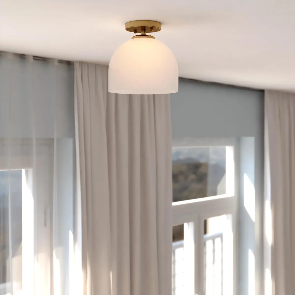 VAXCEL Shelby Semi-Flush Mount Ceiling Light 9.25-in W Gold Brass | White Glass Bright Illumination - view 8