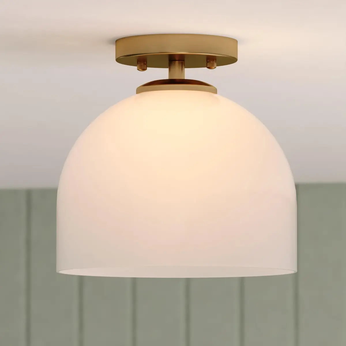 VAXCEL Shelby Semi-Flush Mount Ceiling Light 9.25-in W Gold Brass | White Glass Bright Illumination - view 2