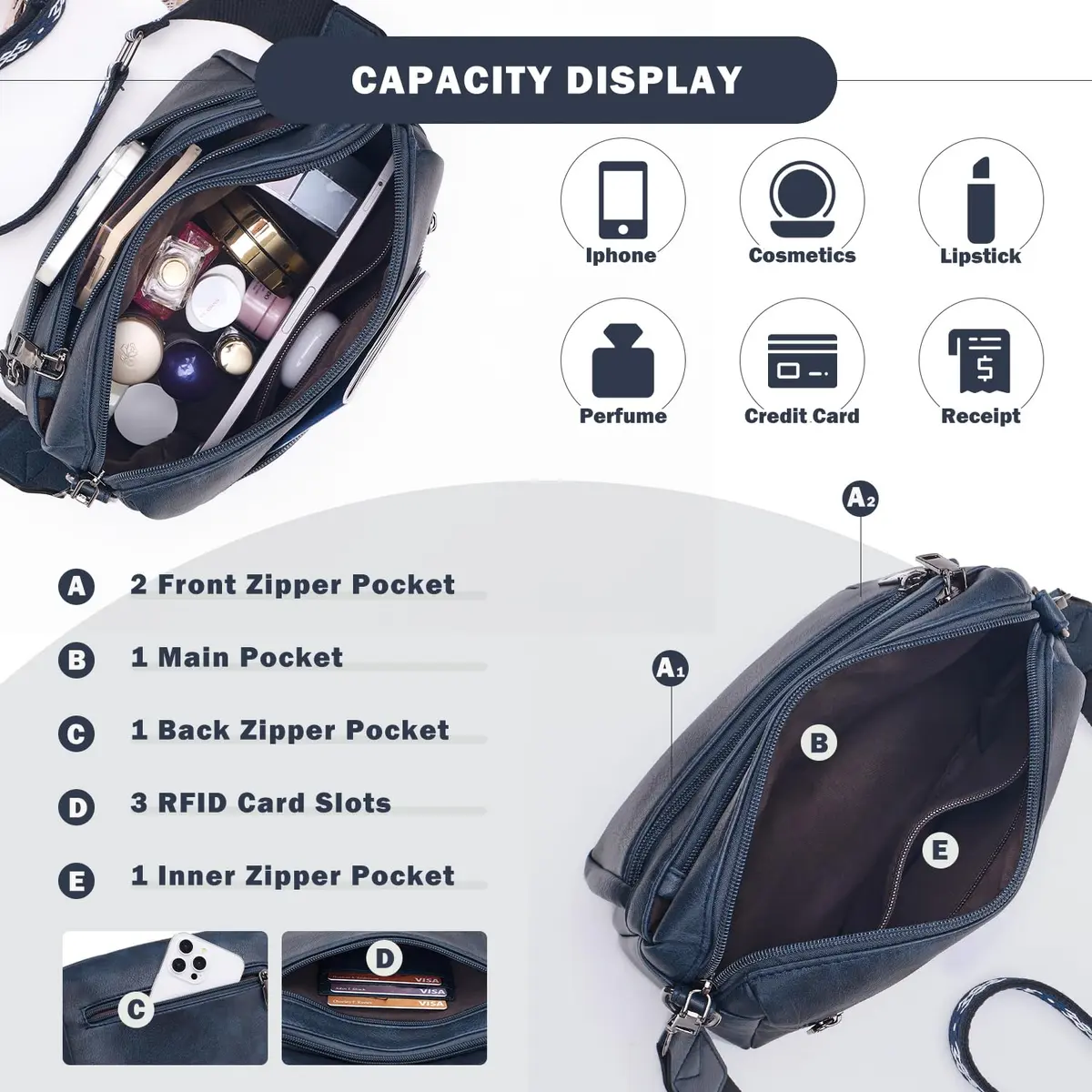 ATERITSSI Vegan Leather Crossbody Bag for Women, Multi-Pocket Purse, 9.45 inches | Organized & Lightweight - view 5