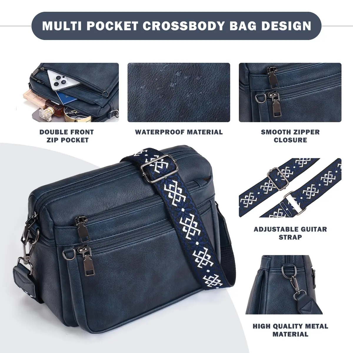 ATERITSSI Vegan Leather Crossbody Bag for Women, Multi-Pocket Purse, 9.45 inches | Organized & Lightweight - view 6