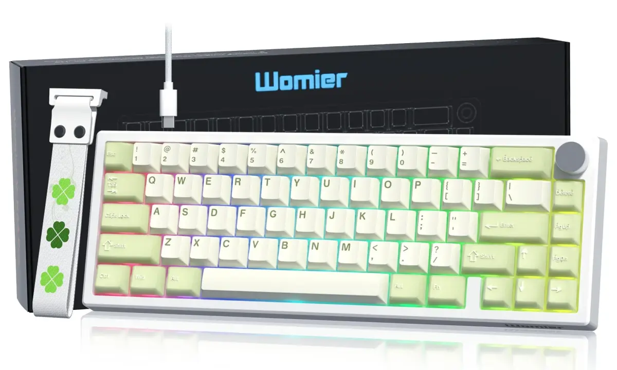 Womier WK61 V2 Mechanical Keyboard - V-Retro White, 61 Keys, RGB Wired Gaming, Hot-Swappable Linear Red Switches - main product image