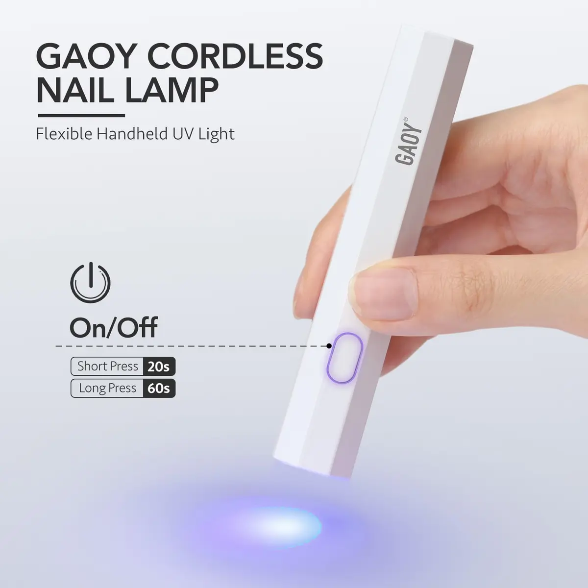 GAOY Handheld UV LED Nail Lamp for Gel Nails, Portable Cordless Rechargeable USB Nail Dryer with 2 Timer Settings, Octagon White - view 2