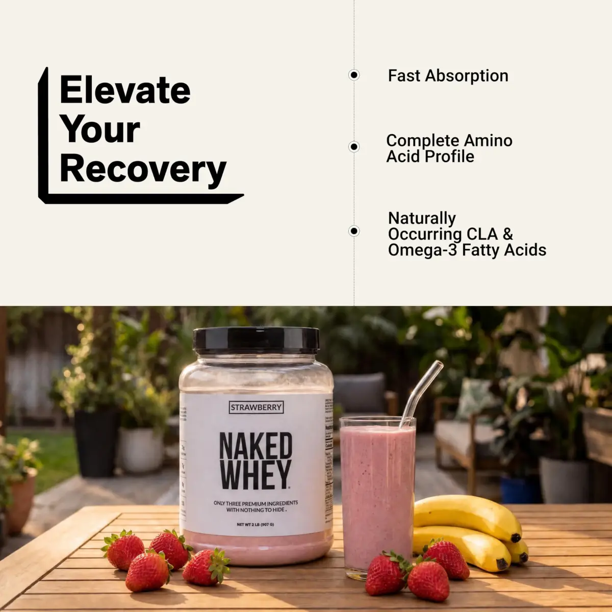 NAKED Strawberry Whey Protein Powder 907g (2 lb) | 25g Protein, 3 Ingredients, Grass Fed - view 6