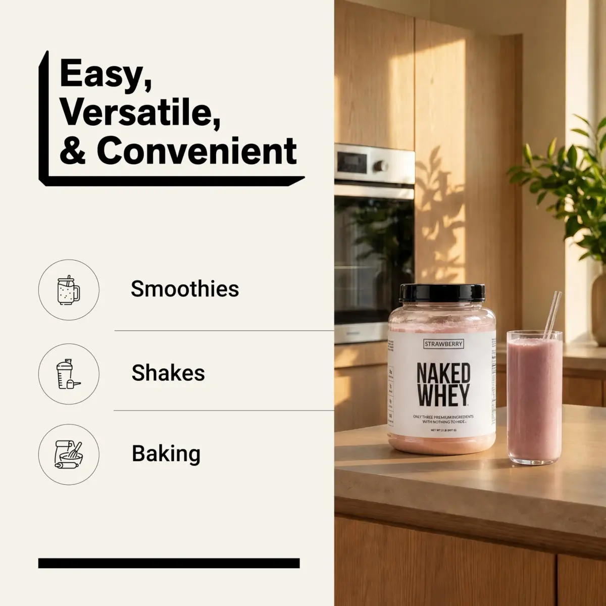 NAKED Strawberry Whey Protein Powder 907g (2 lb) | 25g Protein, 3 Ingredients, Grass Fed - view 7