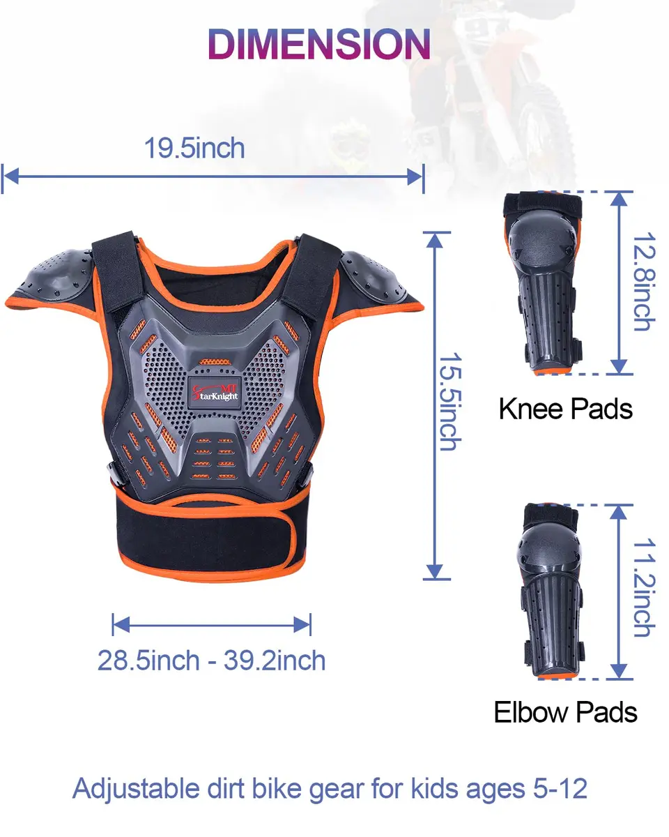 StarknightMT Kids Dirt Bike Gear Youth Motocross Chest Protector Suit | Impact Protection for Ages 3-12 - view 7